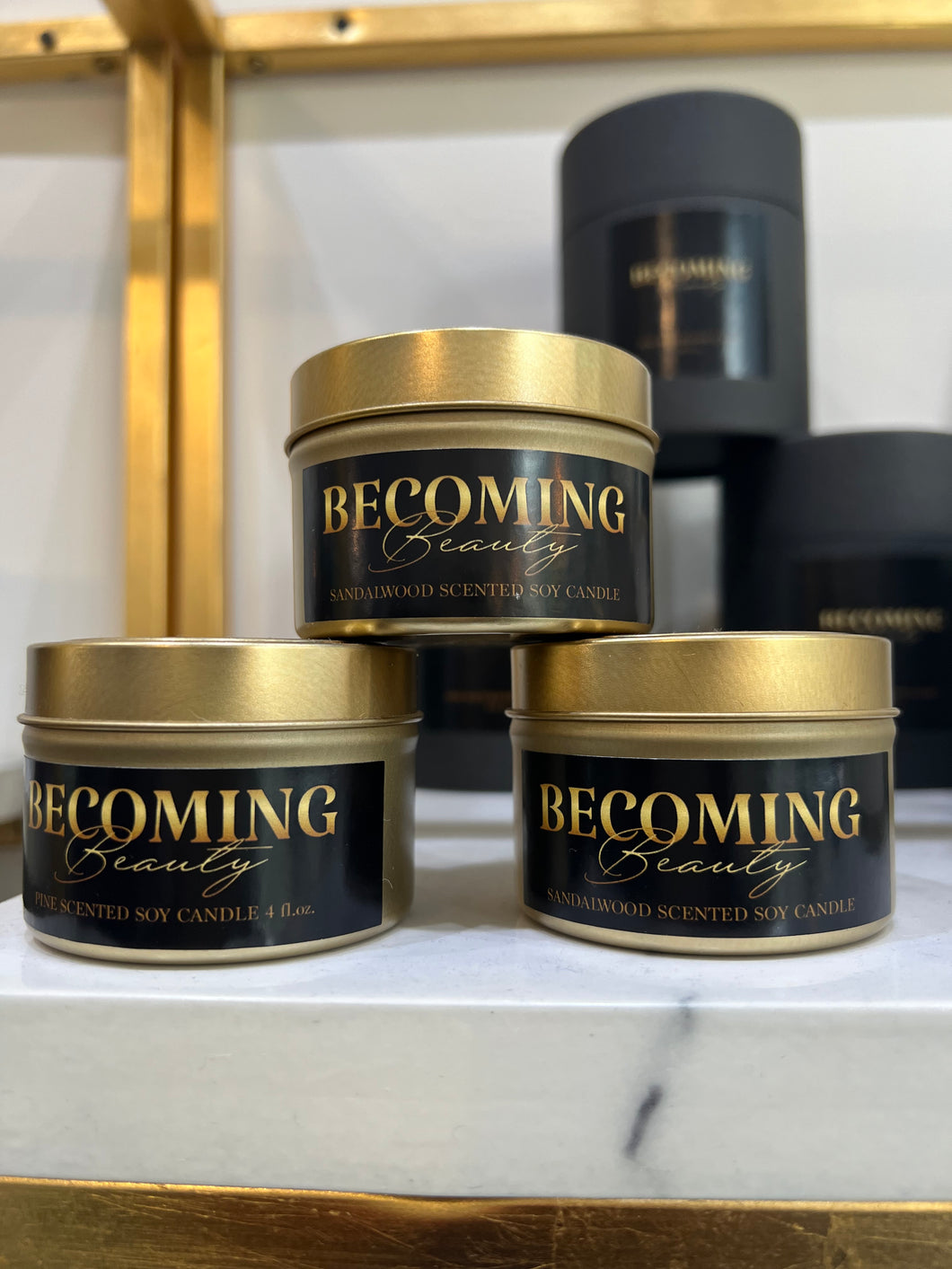 Becoming Beauty Candle Travel Tin - Gold / Custom Scents: Sandalwood