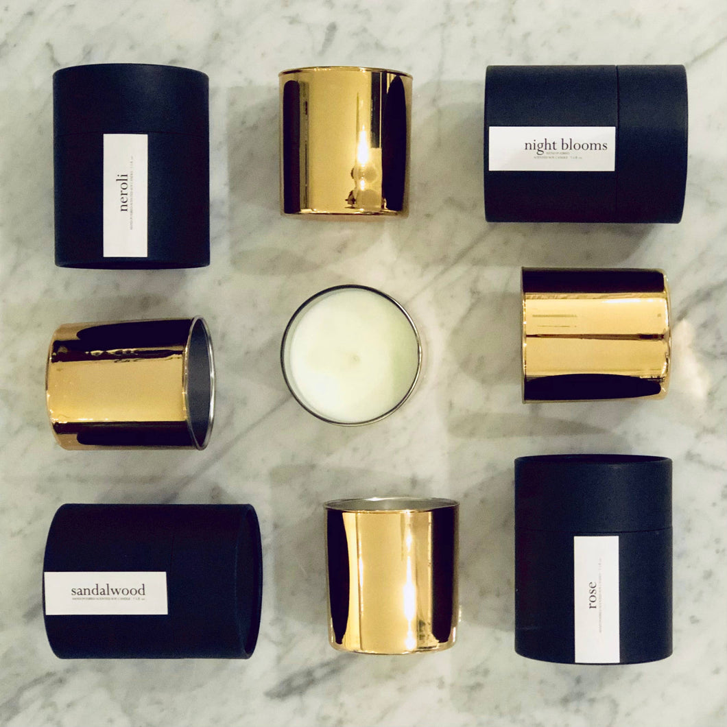 Becoming Beauty Holiday Scented Candles - Metallic Gold: Black Box / Pine