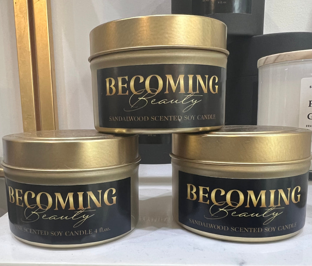 Becoming Beauty Candle Travel Tin - Gold / Custom Scents: Pine
